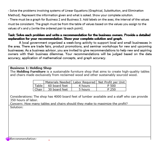  Solve the problems involving systems of Linear Equations (Graphical, Substitution, and