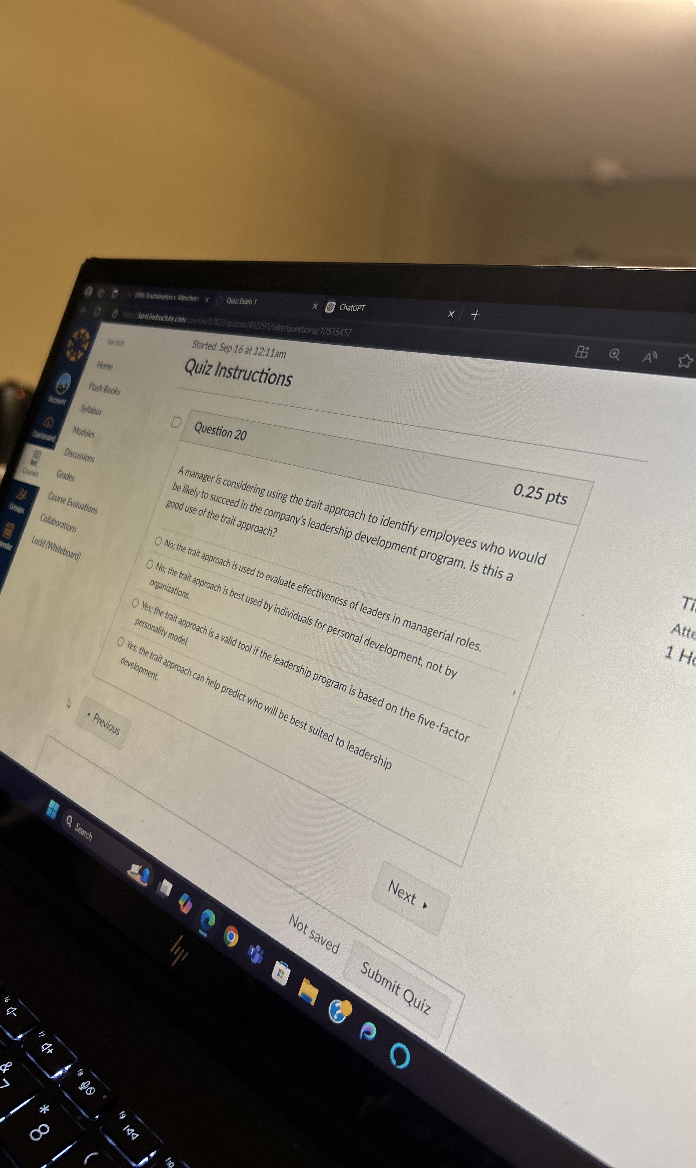  Question 20 A manageris considering using the trait approach to identify