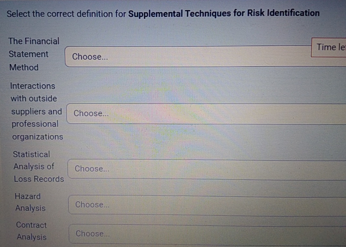  Select the correct definition for Supplemental Techniques for Risk Identification The