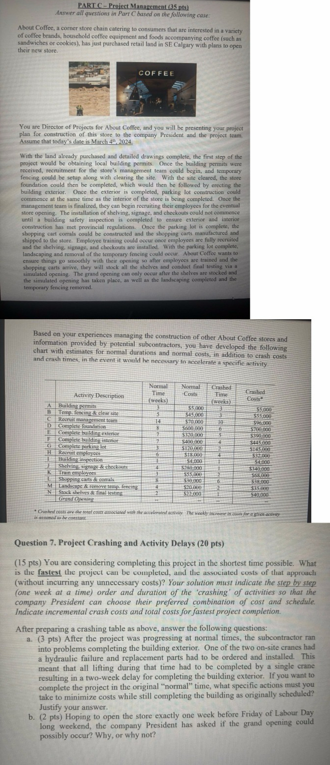  PART C - Project Management (35 pts) Answer all questions in
