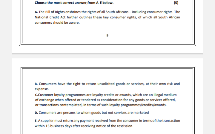  Choose the most correct answer, from A-E below. A. The Bill