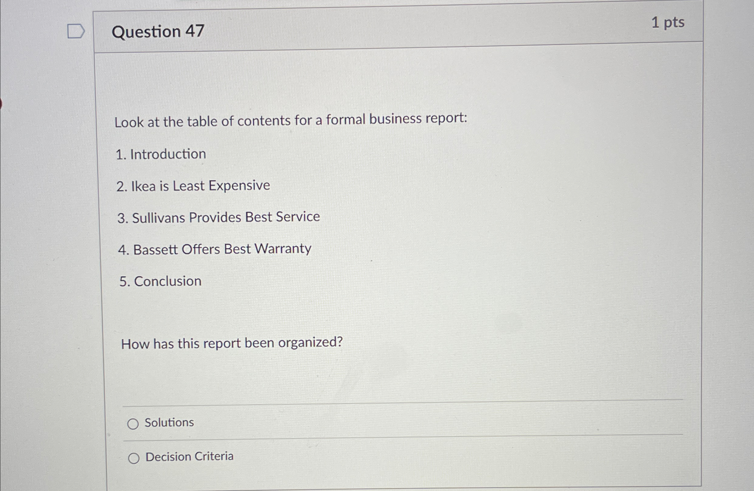  Question 47 1pts Look at the table of contents for a