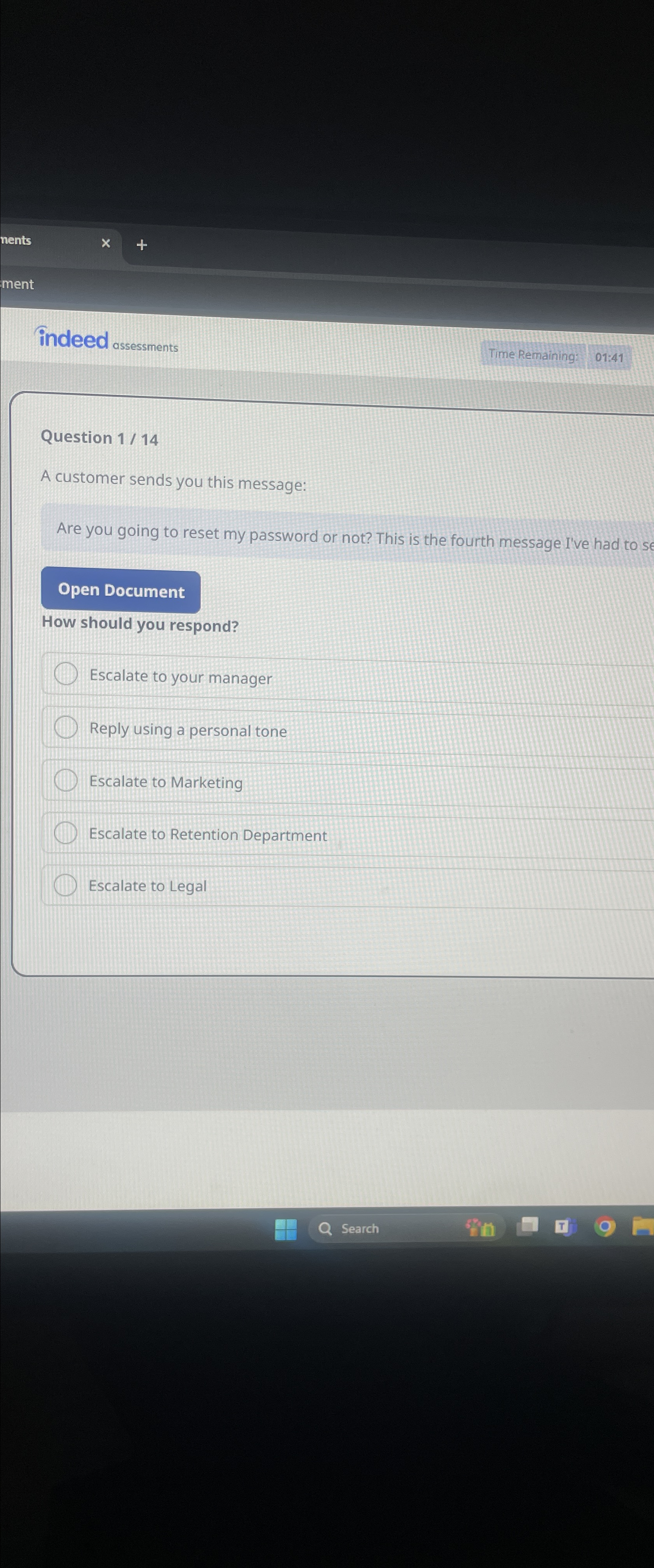  indeed assessments Time Remaining: 01:41 Question 114 A customer sends you