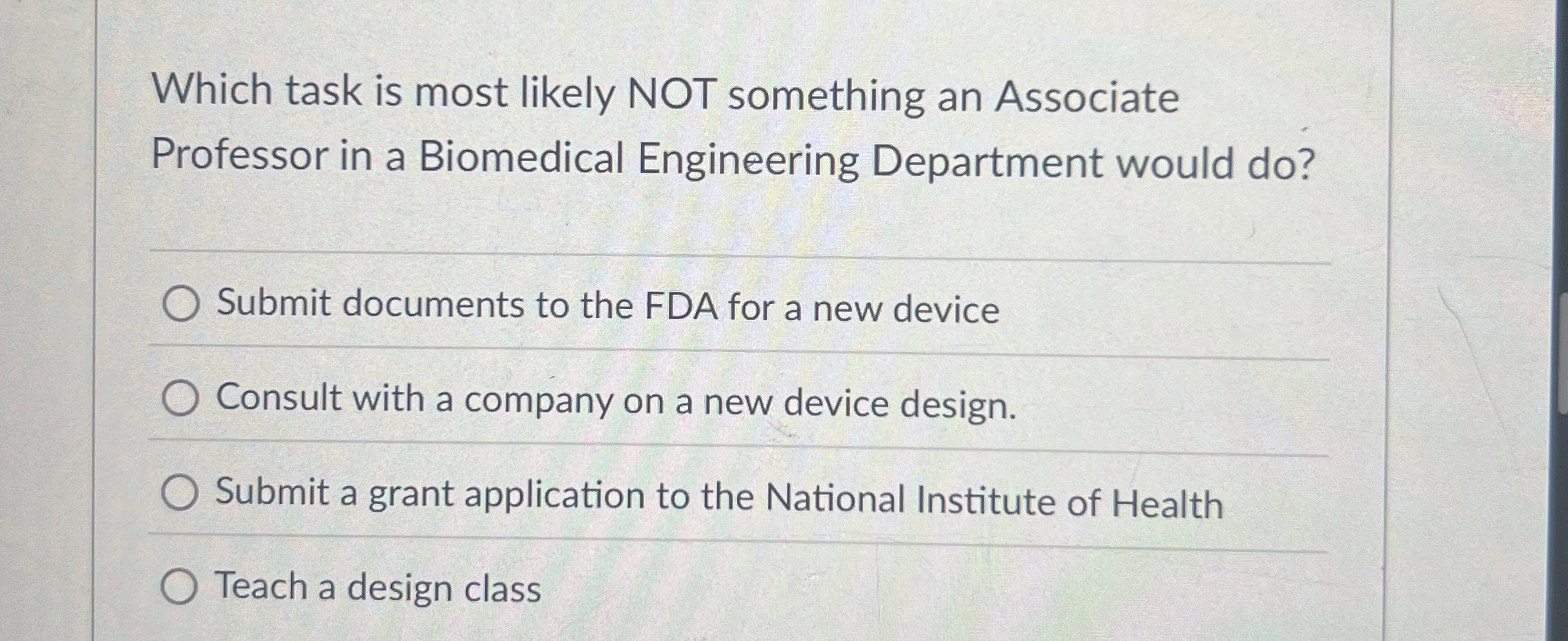  Which task is most likely NOT something an Associate Professor in