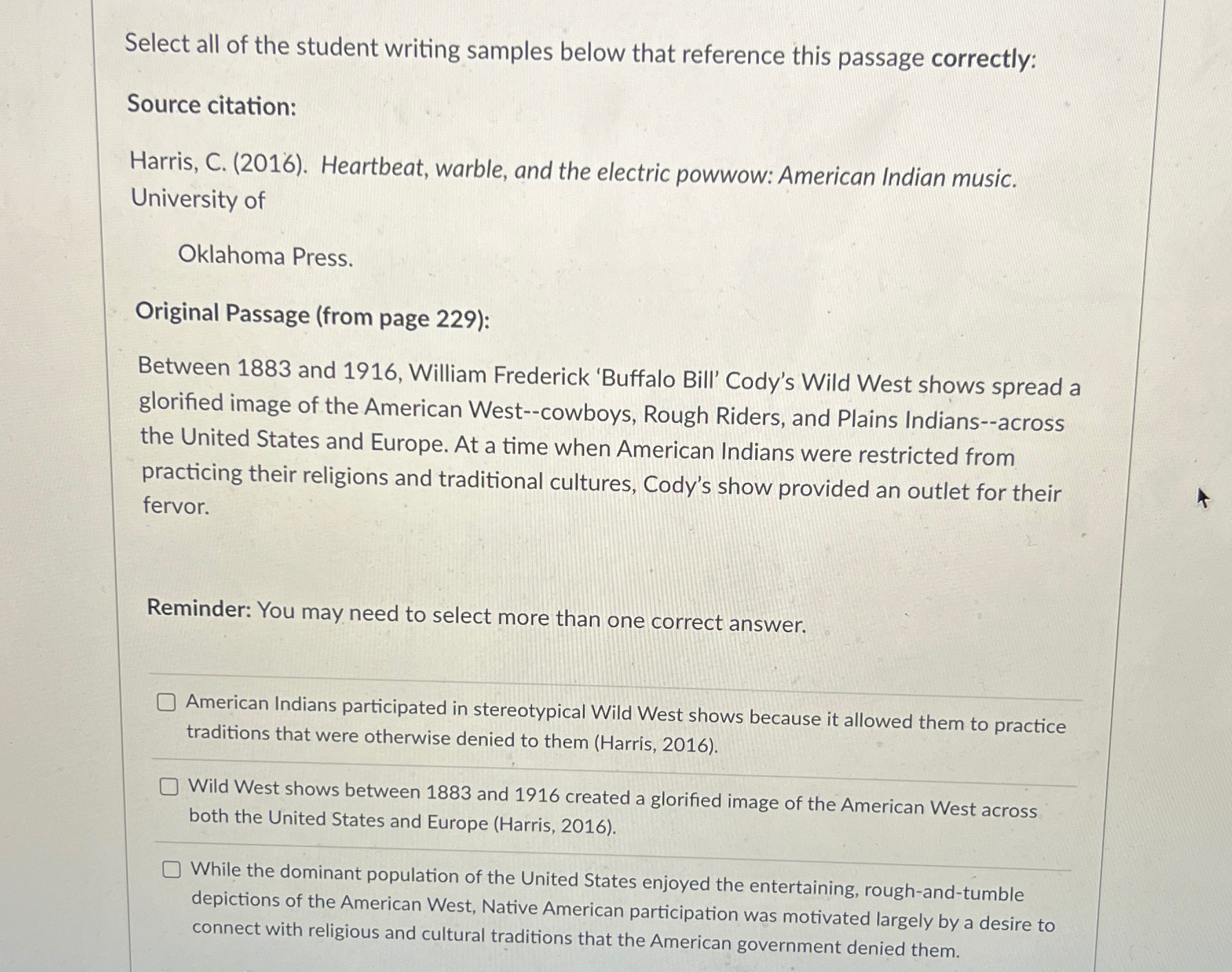  Select all of the student writing samples below that reference this