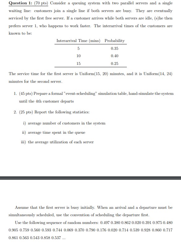  Consider a queuing system with two parallel servers and a single