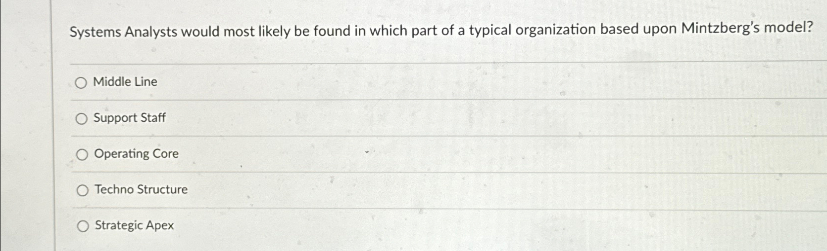  Systems Analysts would most likely be found in which part of
