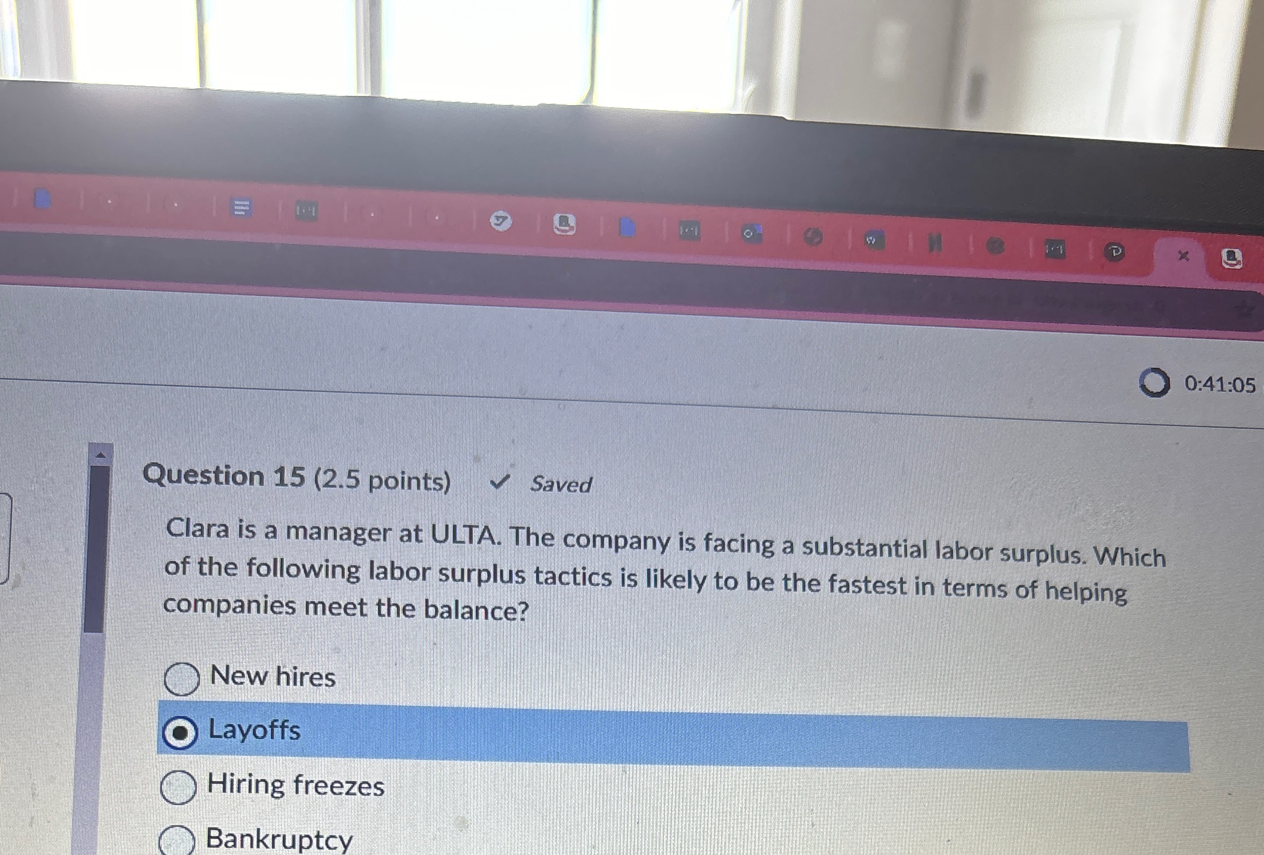 Question 15(2.5 points) Saved Clara is a manager at ULTA. The