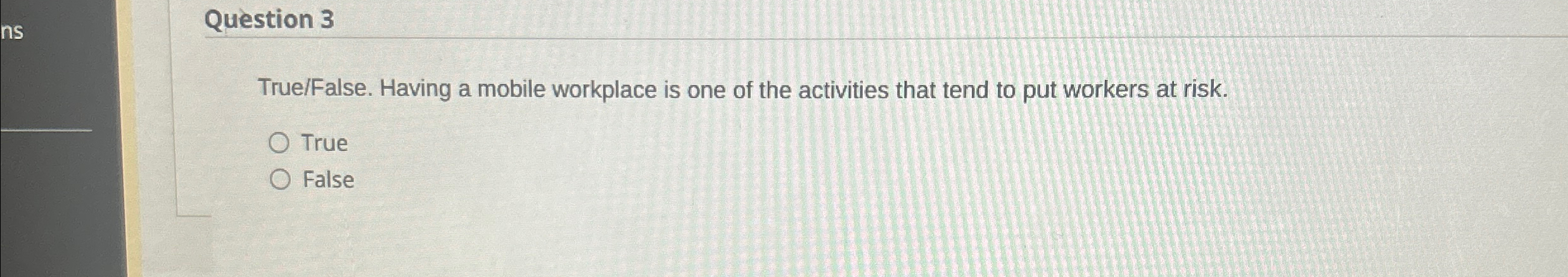  Question 3 True/False. Having a mobile workplace is one of the