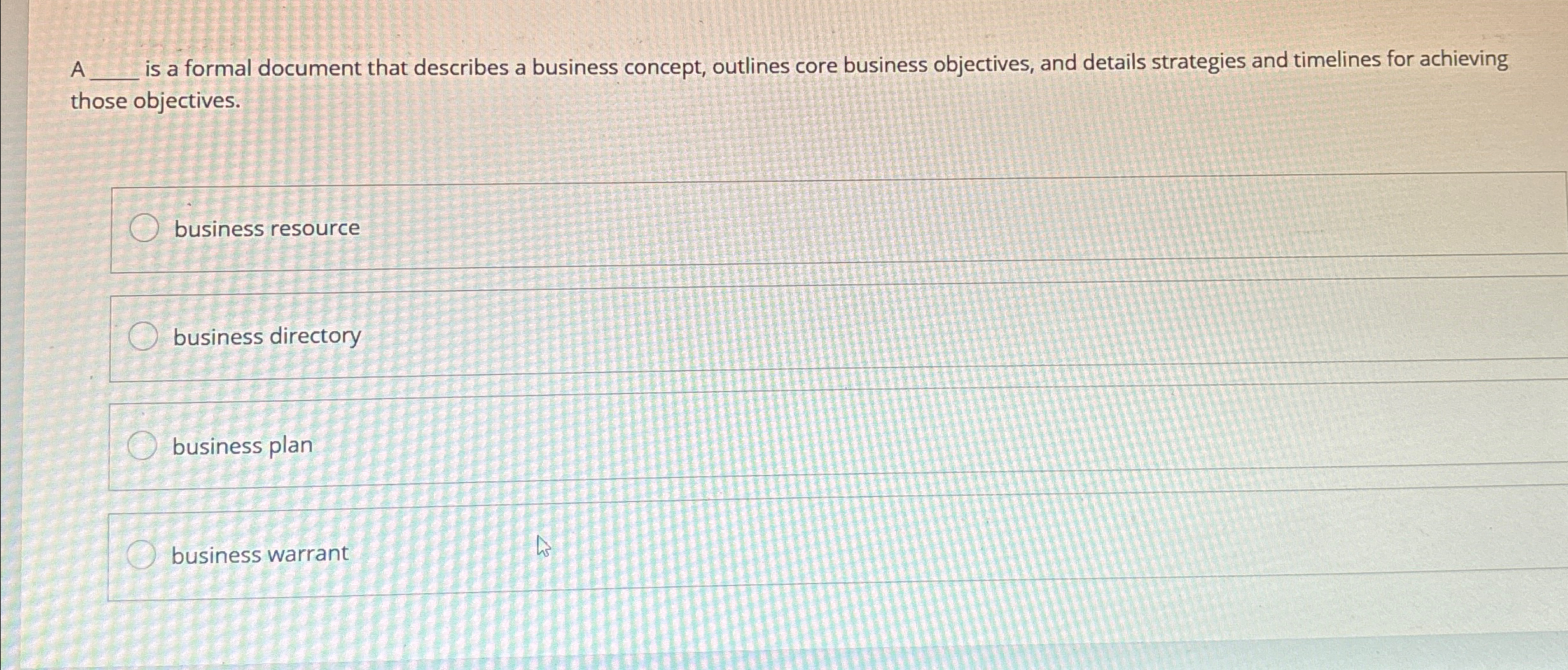  A q, is a formal document that describes a business concept,