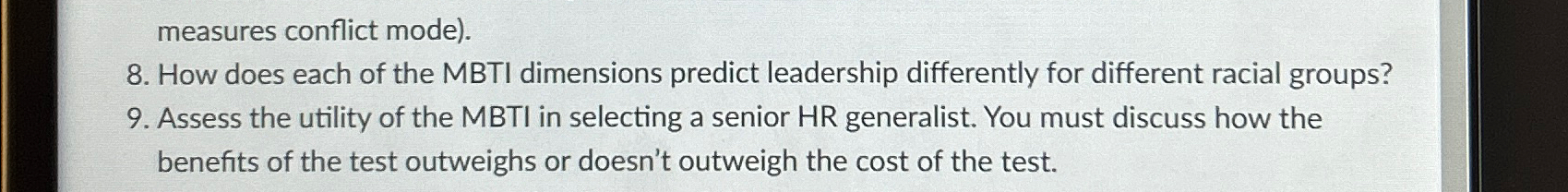 measures conflict mode). 8. How does each of the MBTI dimensions