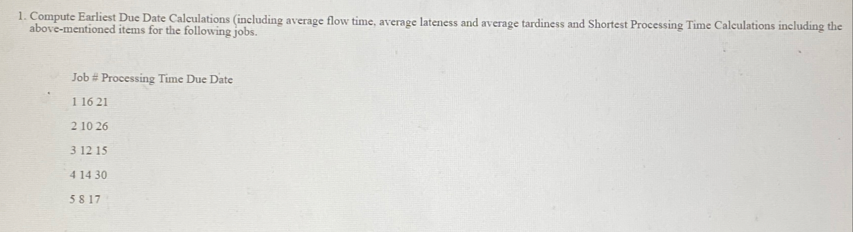  Compute Earliest Due Date Calculations (including average flow time, average lateness