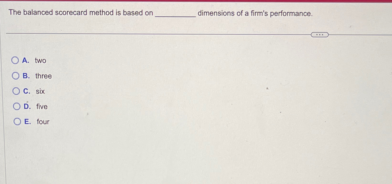  The balanced scorecard method is based on dimensions of a firm's