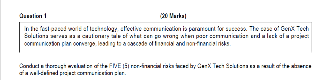  Question 1 (20 Marks) In the fast-paced world of technology, effective