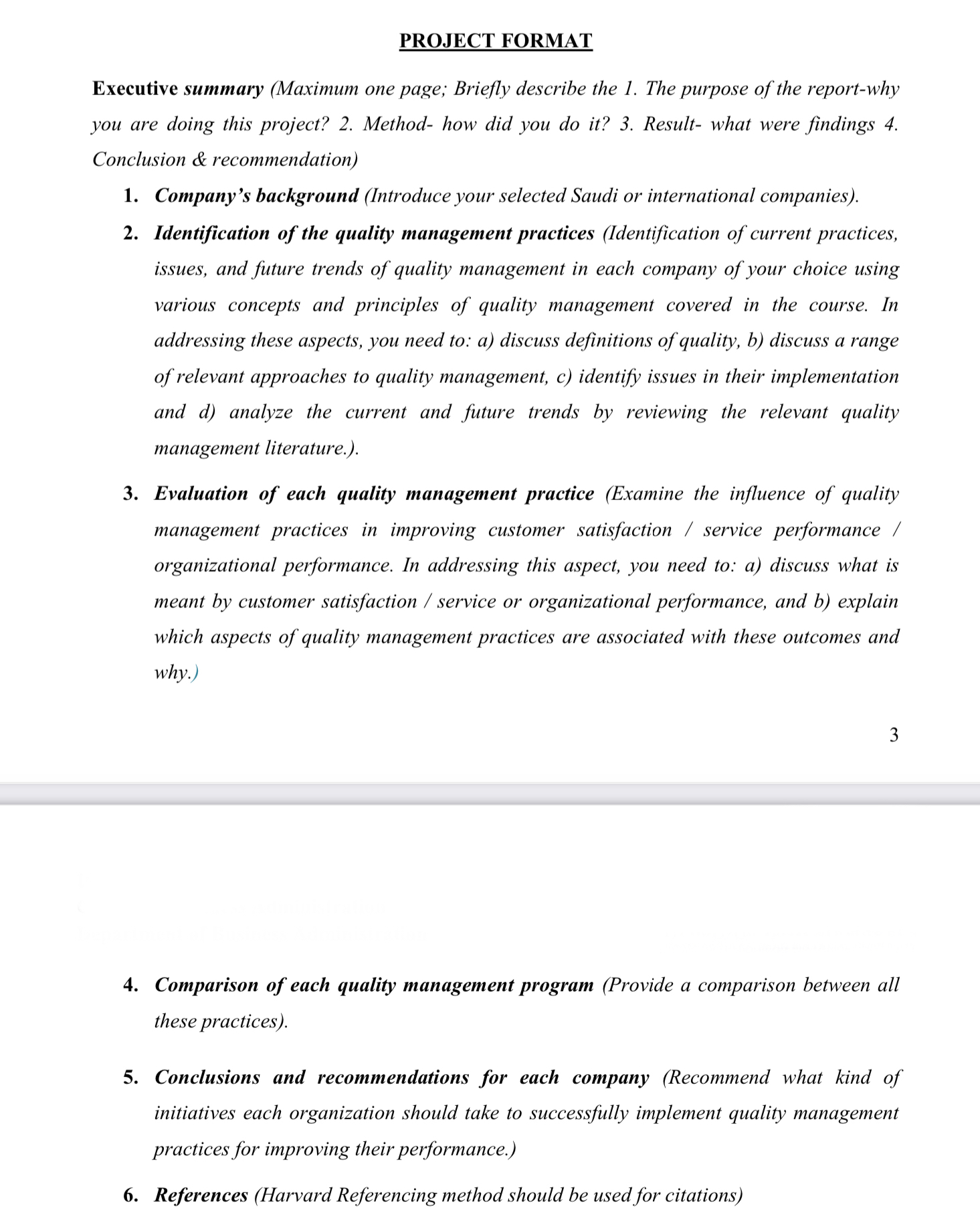  PROJECT FORMAT Executive summary (Maximum one page; Briefly describe the 1.