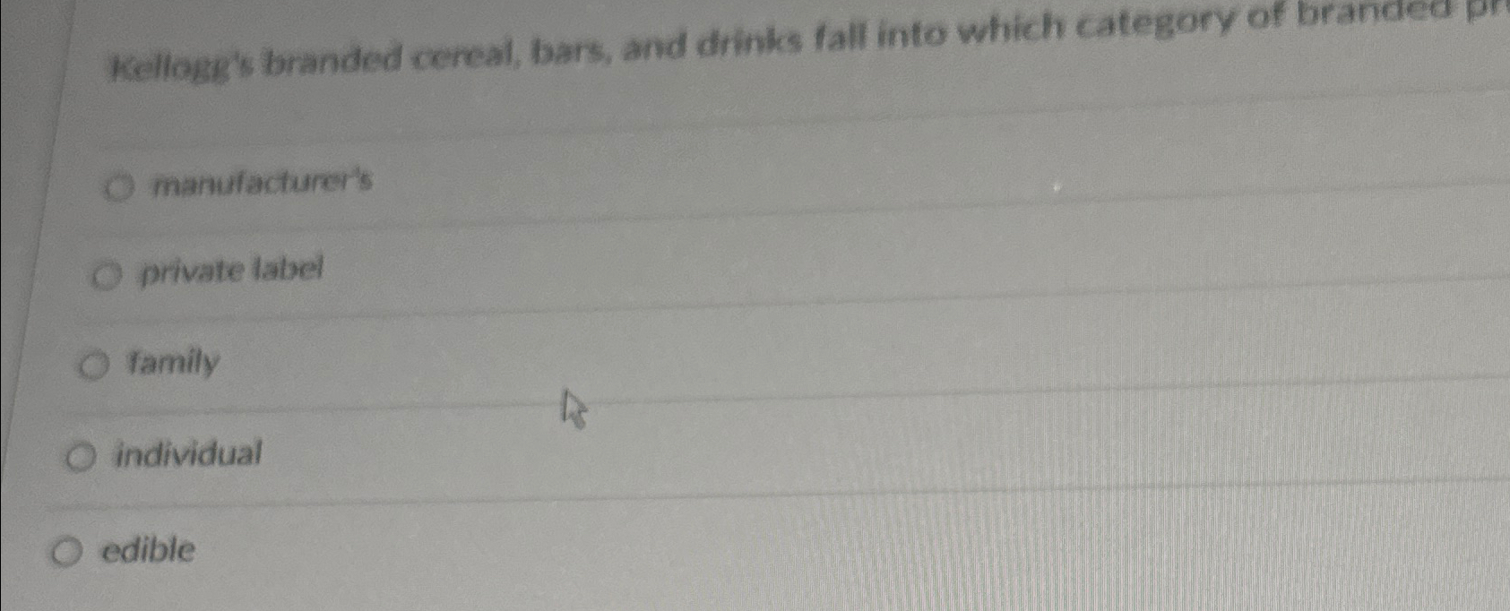  Kelloge's branded cereal, bars, and drinks fall into which category of