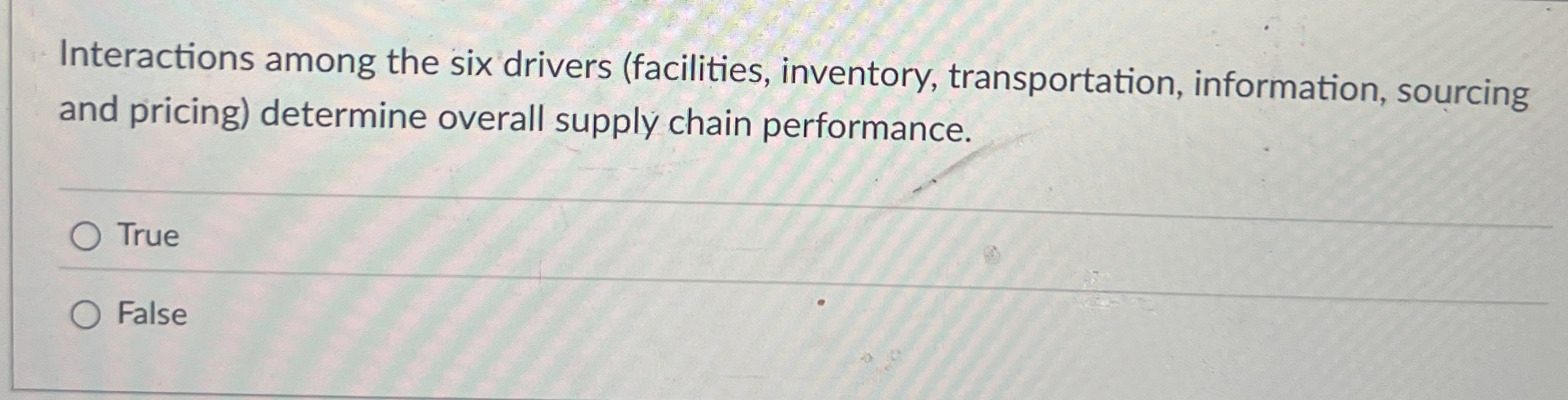  Interactions among the six drivers (facilities, inventory, transportation, information, sourcing and