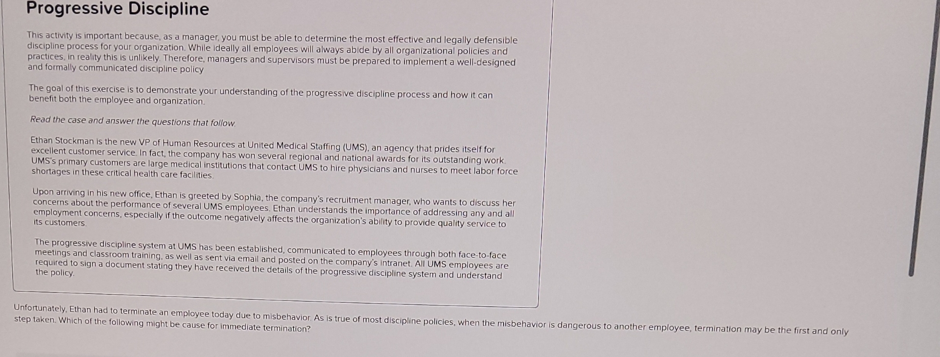  Progressive Discipline This activity is important because, as a manager, you