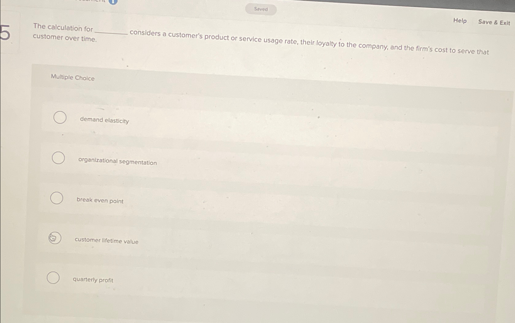  The calculation for Help Save & Exit customer over time. considers