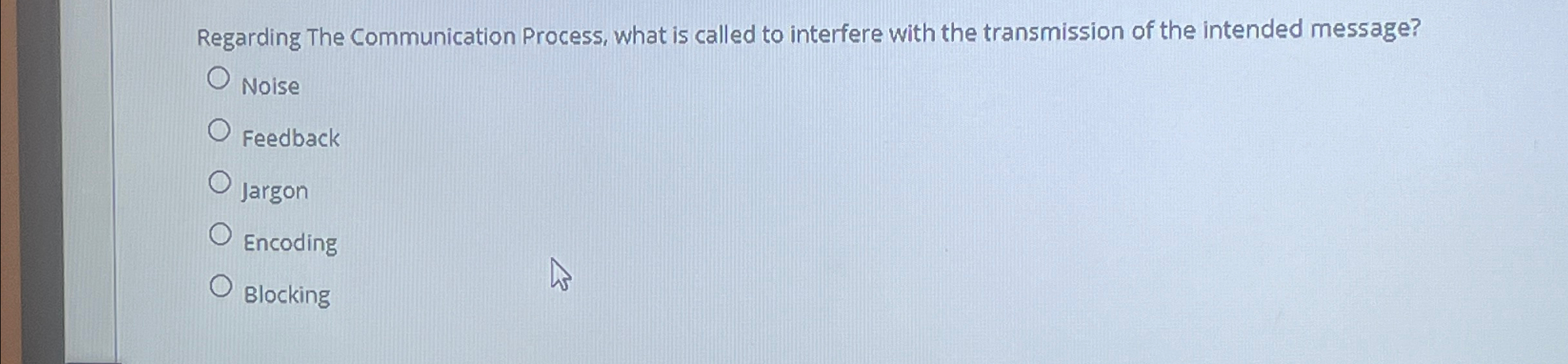  Regarding The Communication Process, what is called to interfere with the