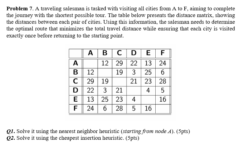  Problem 7. A traveling salesman is tasked with visiting all cities