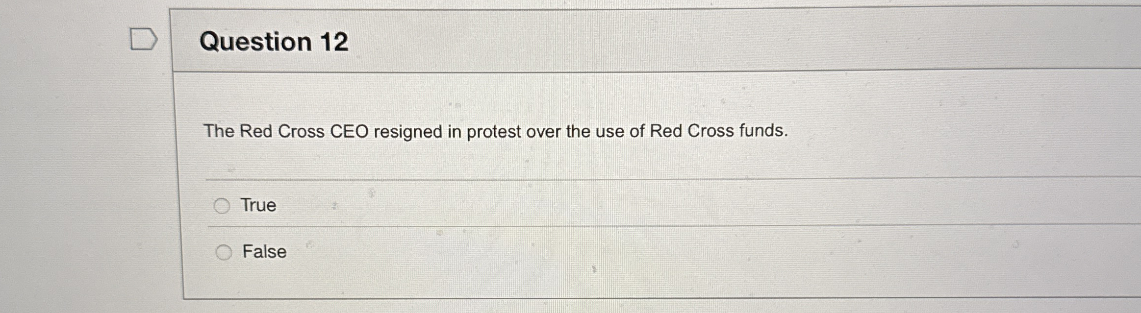  Question 12 The Red Cross CEO resigned in protest over the