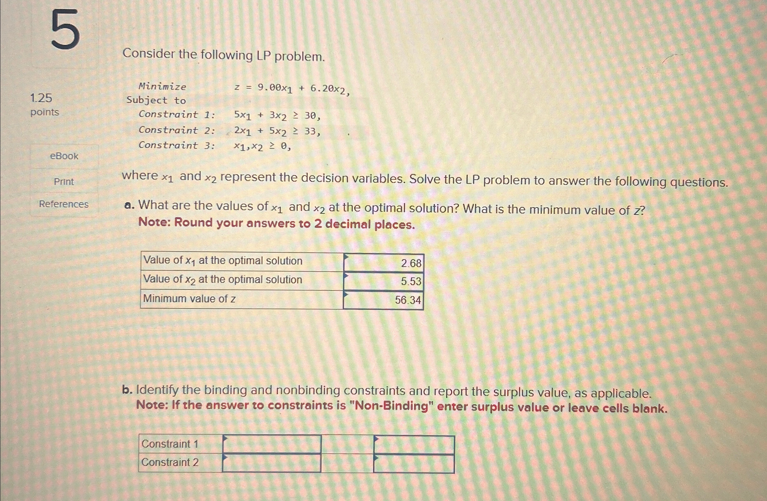  Consider the following LP problem. 1.25 points eBook Print References Minimize