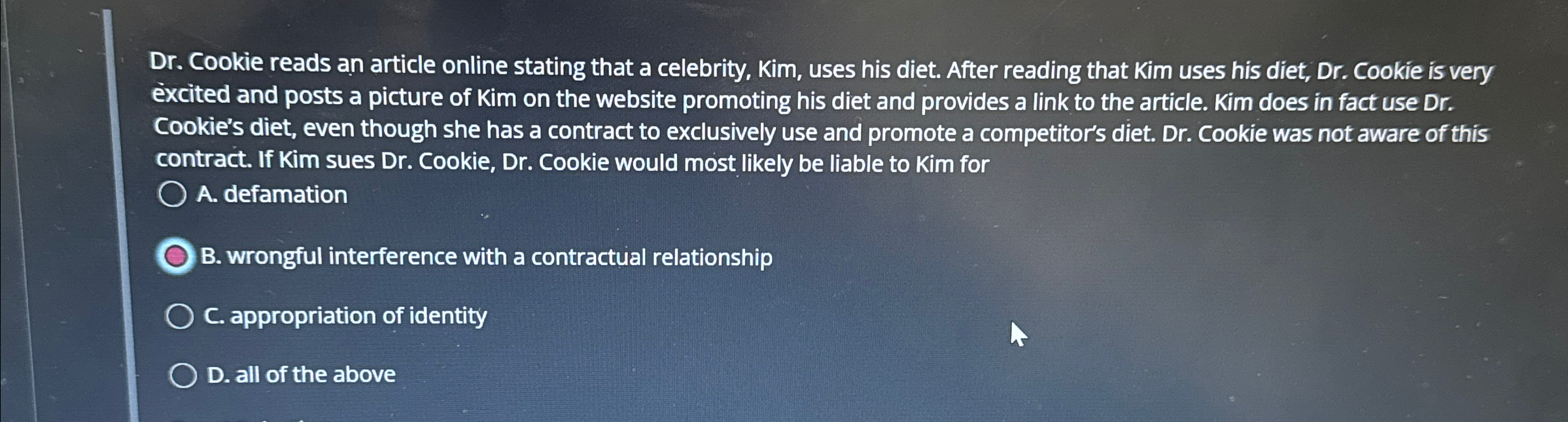  Dr. Cookie reads an article online stating that a celebrity, Kim,