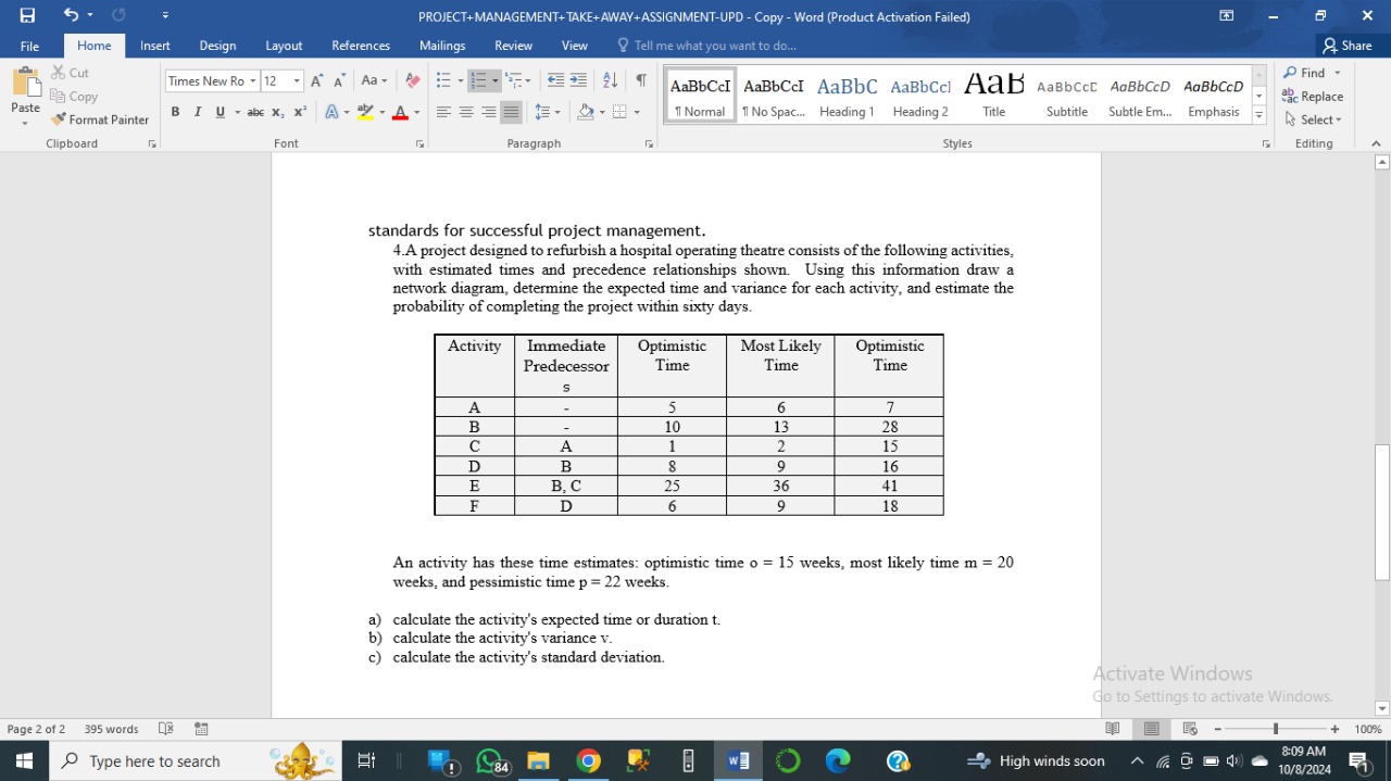  standards for successful project management. 4.A project designed to refurbish a