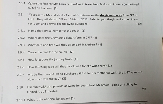  2.8.4 Quote the fare for Mrs Lorraine Hawkins to travel from