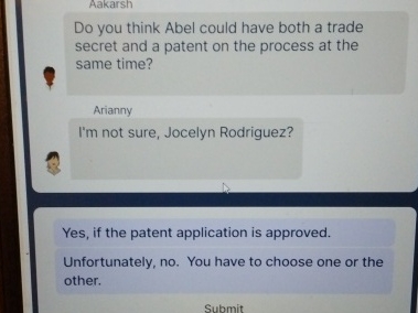  Aakarsh Do you think Abel could have both a trade secret