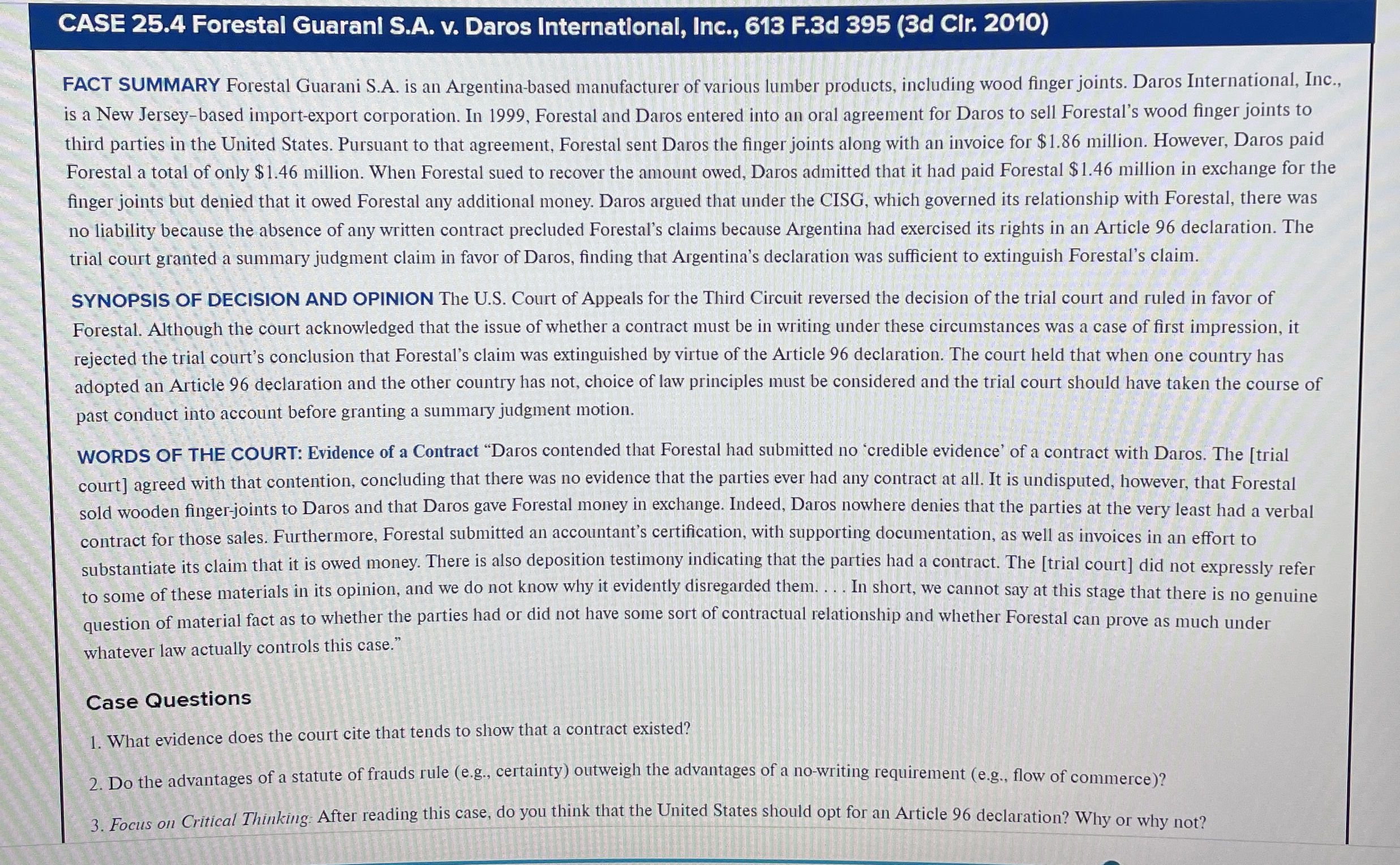  CASE 25.4 Forestal GuaranI S.A. v. Daros Internatlonal, Inc., 613 F.3d