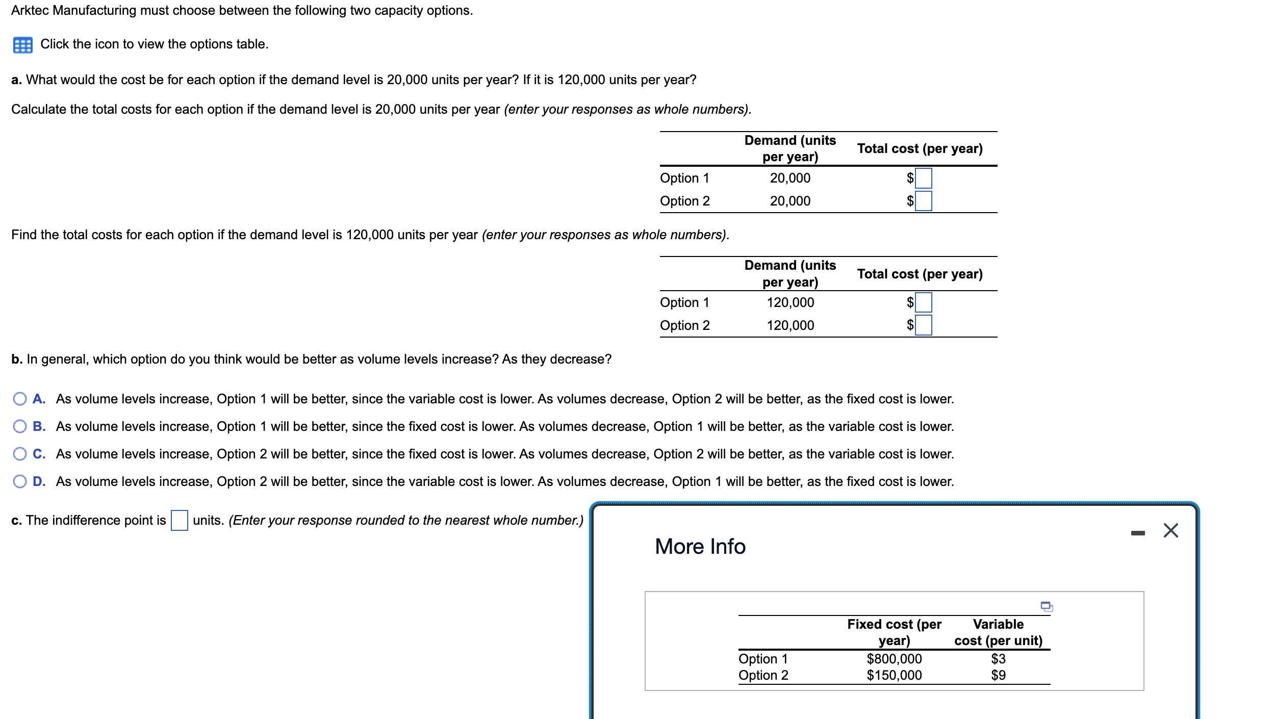  Click the icon to view the options table. a. What would