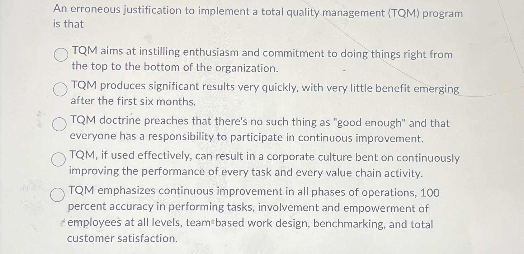  An erroneous justification to implement a total quality management (TQM) program