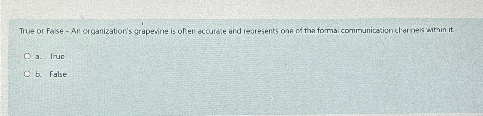  True or False - An organization's grapevine is often accurate and