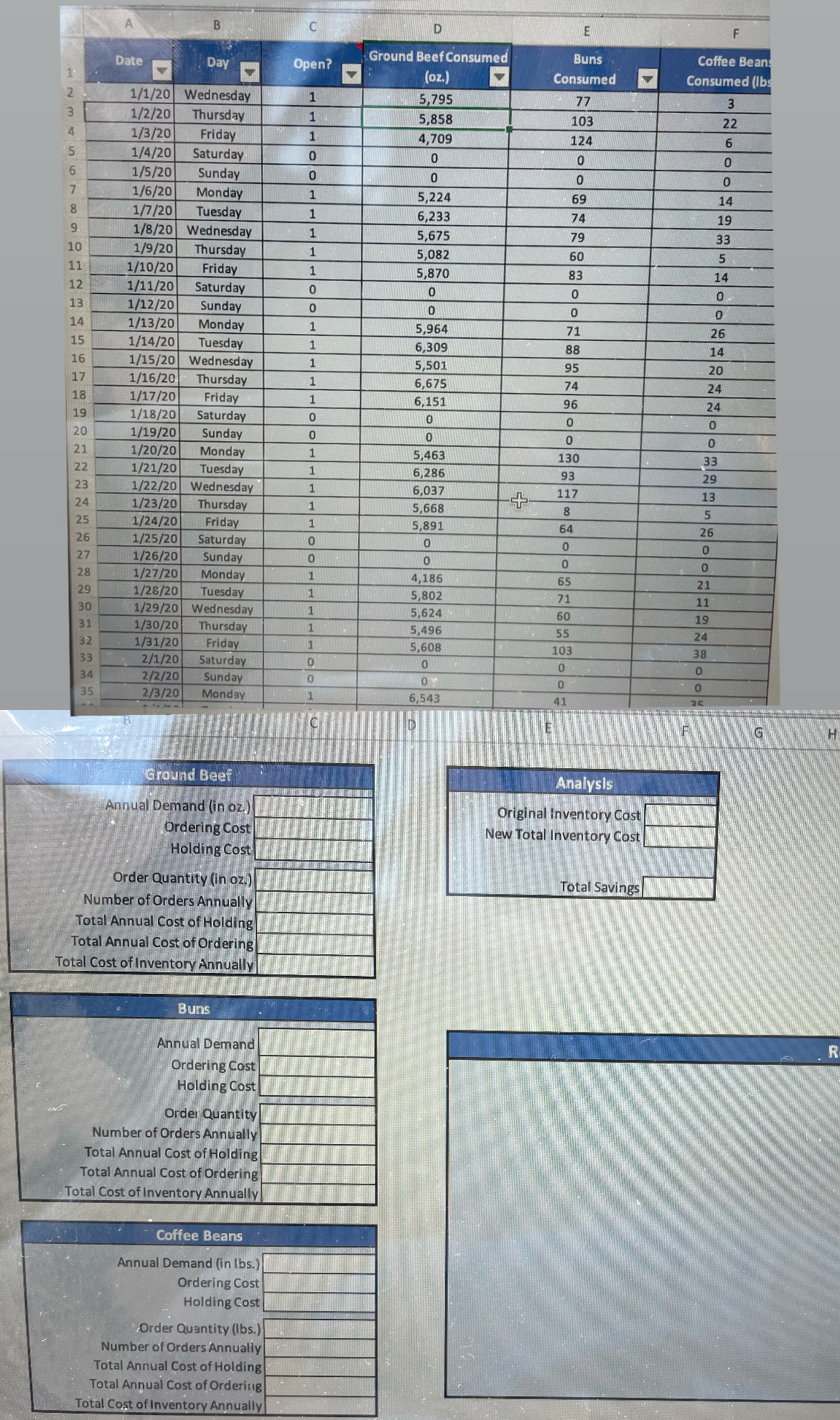  Provide ALL the appropriate excel formulas for the blanks 