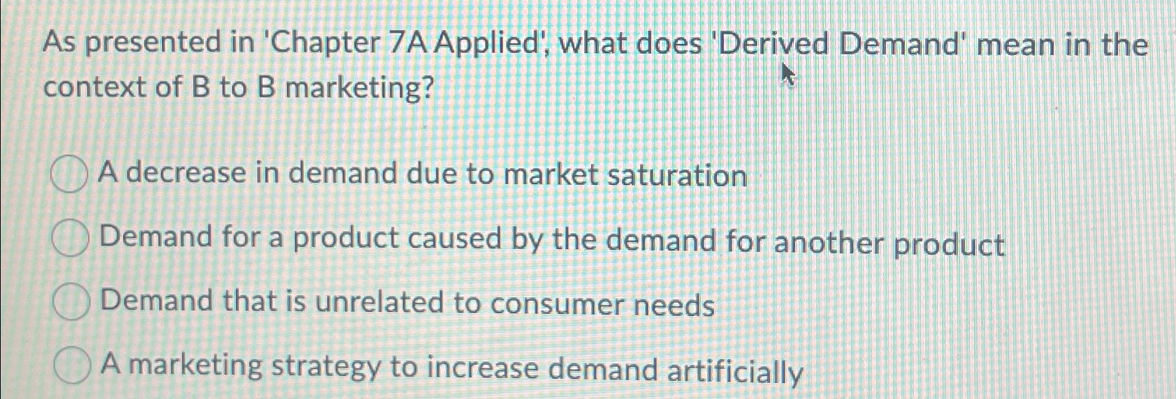  As presented in 'Chapter 7A Applied', what does 'Derived Demand' mean