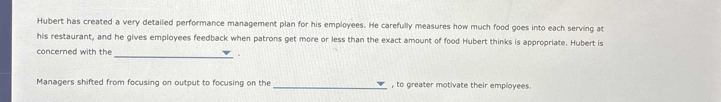  Hubert has created a very detailed performance management plan for his