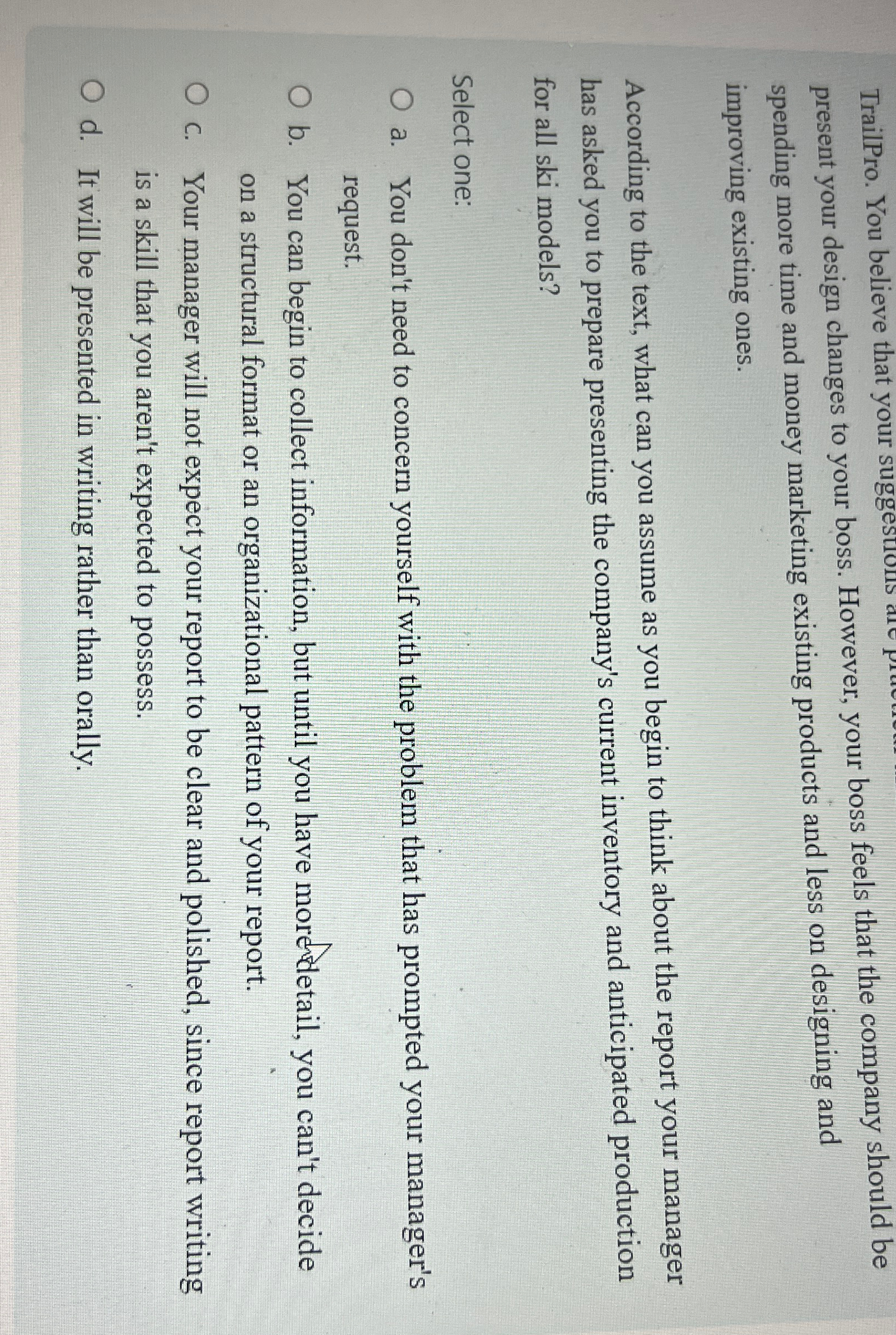  TrailPro. You believe that your suggestrons present your design changes to