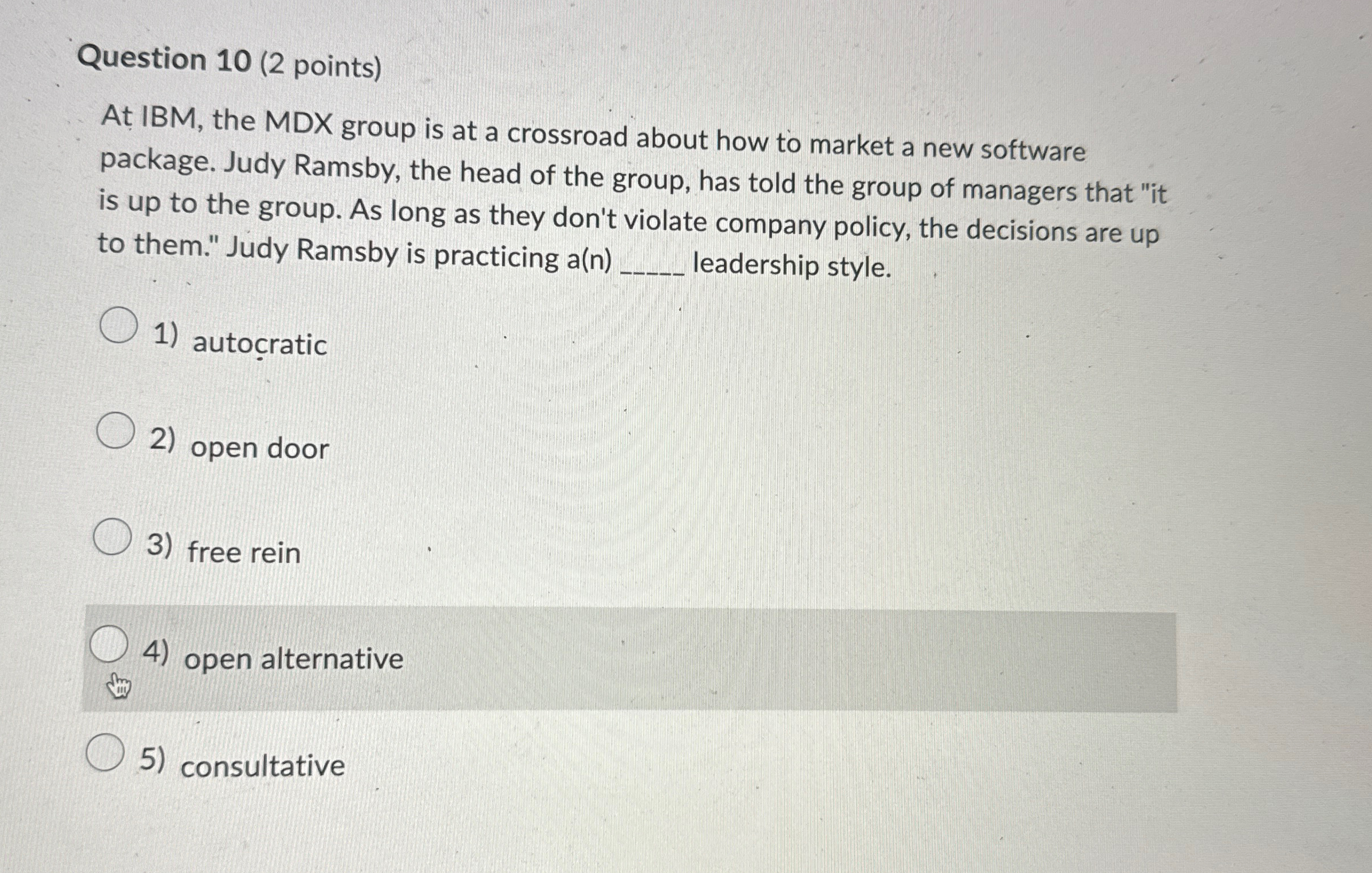  Question 10(2 points) At IBM, the MDX group is at a