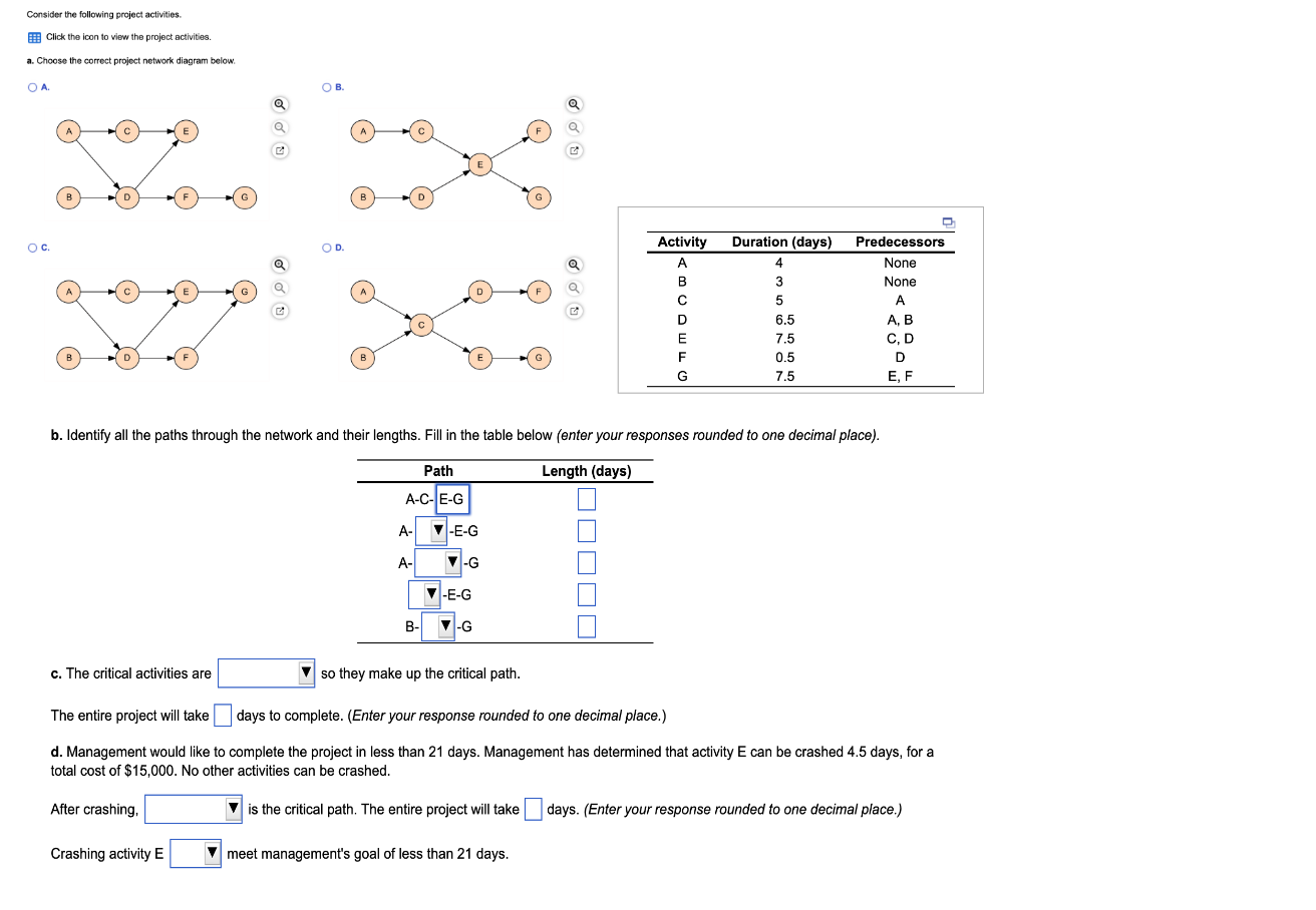  a. Choose the correct project network diagram below. A. B. c.