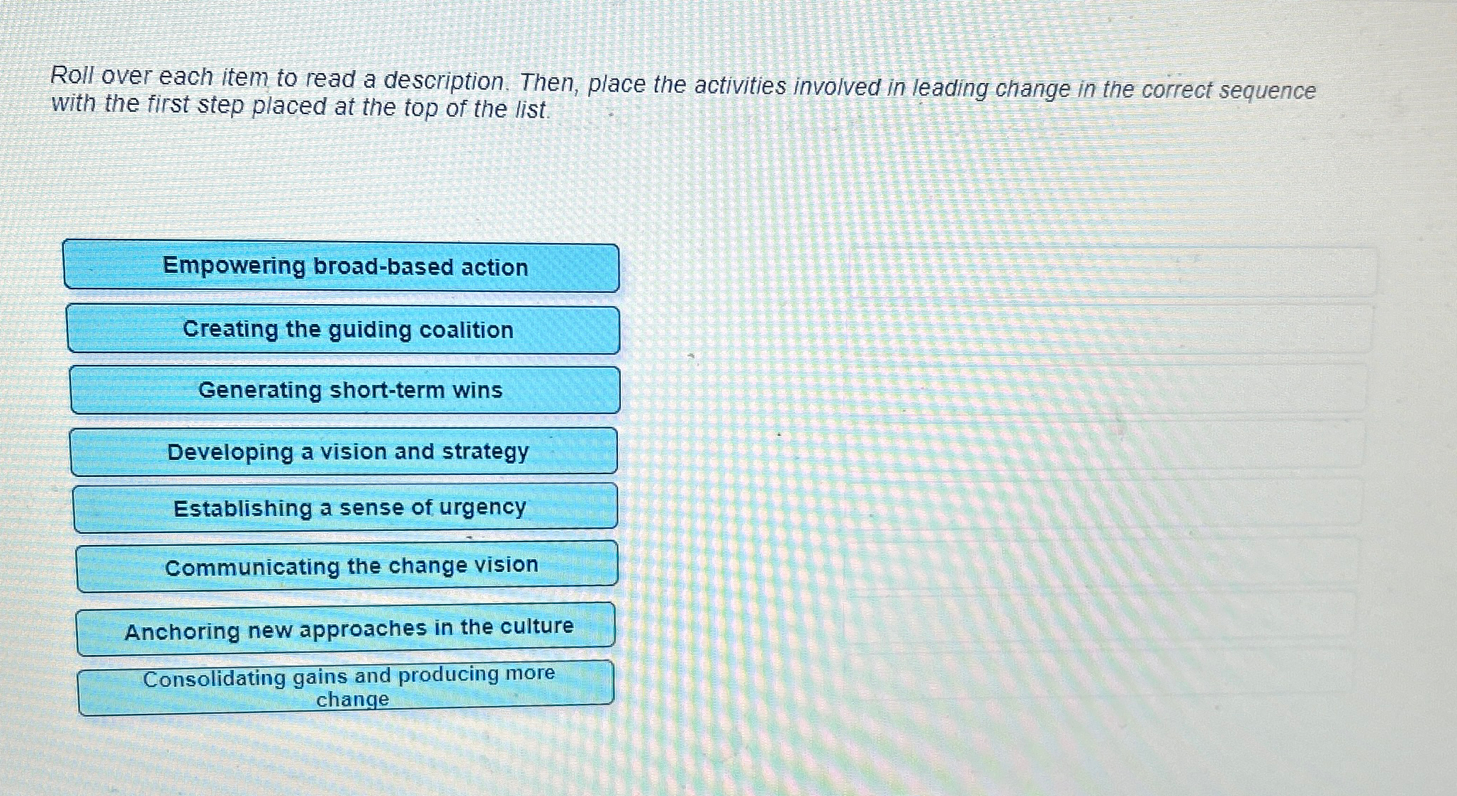  Roll over each item to read a description. Then, place the