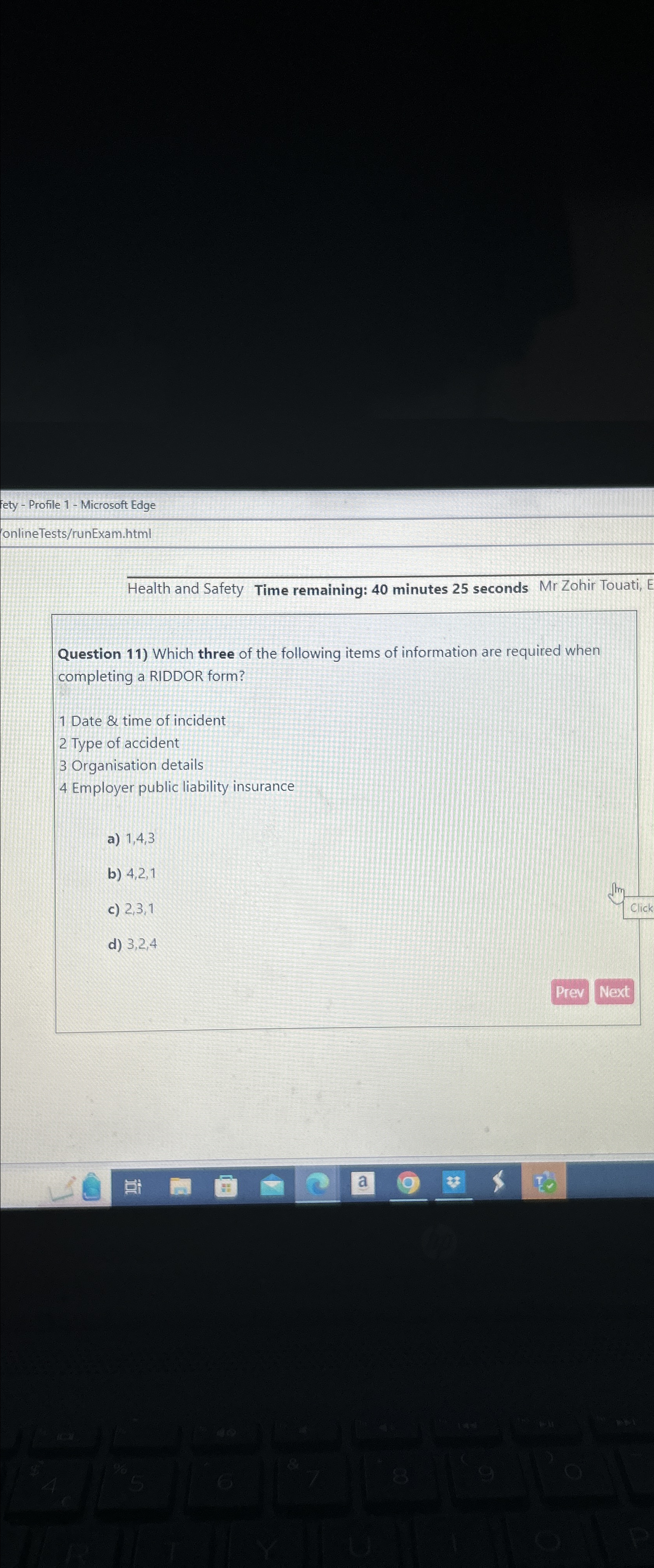  Fety - Profile 1- Microsoft Edge onlineTests/runExam.html Health and Safety Time