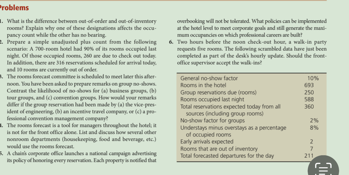  roblems What is the difference between out-of-order and out-of-inventory rooms? Explain