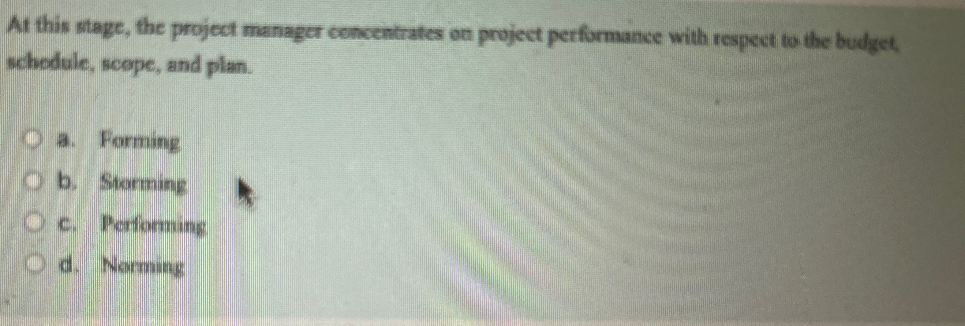  At this stage, the project manager concentrates on project performance with