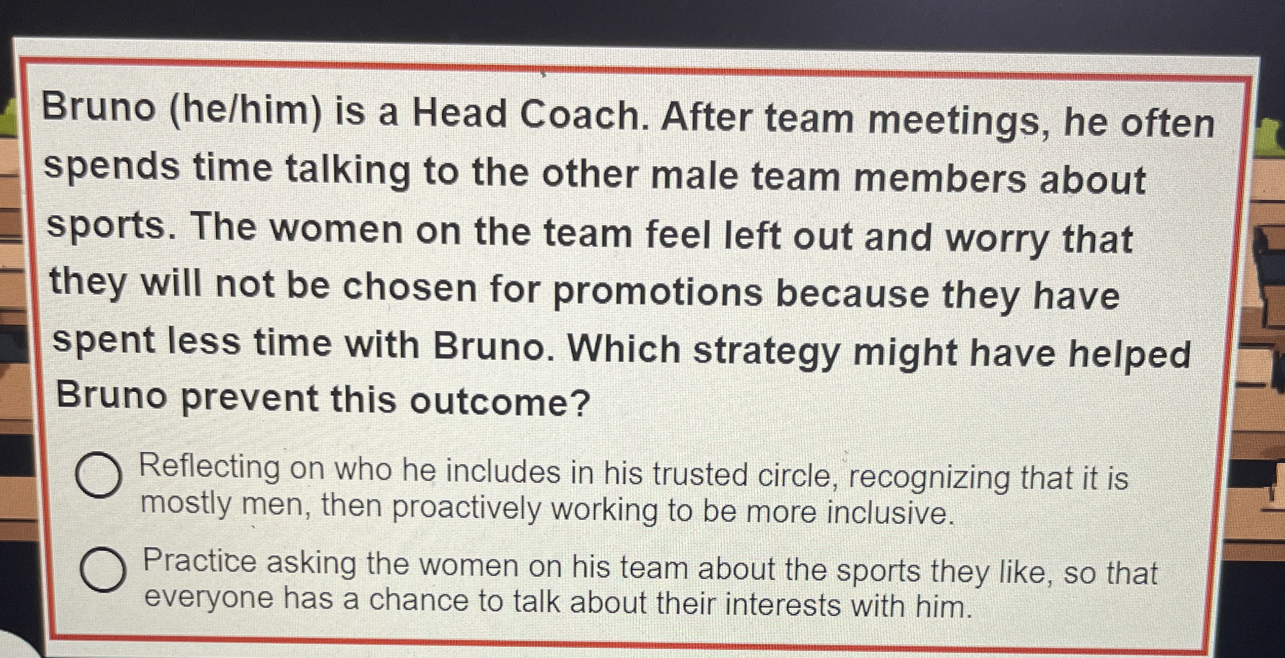  Bruno (he/him) is a Head Coach. After team meetings, he often