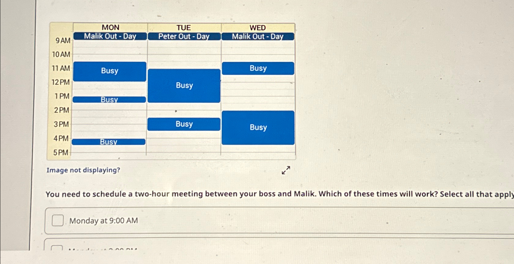  Image not displaying? You need to schedule a two-hour meeting between