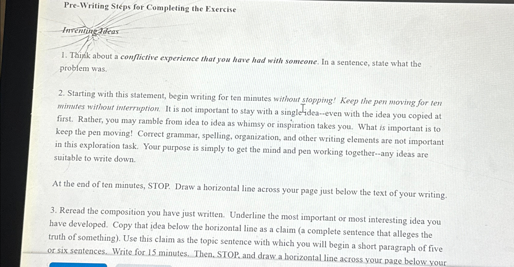  Pre-Writing Steps for Completing the Exercise Inventume Reas Think about a