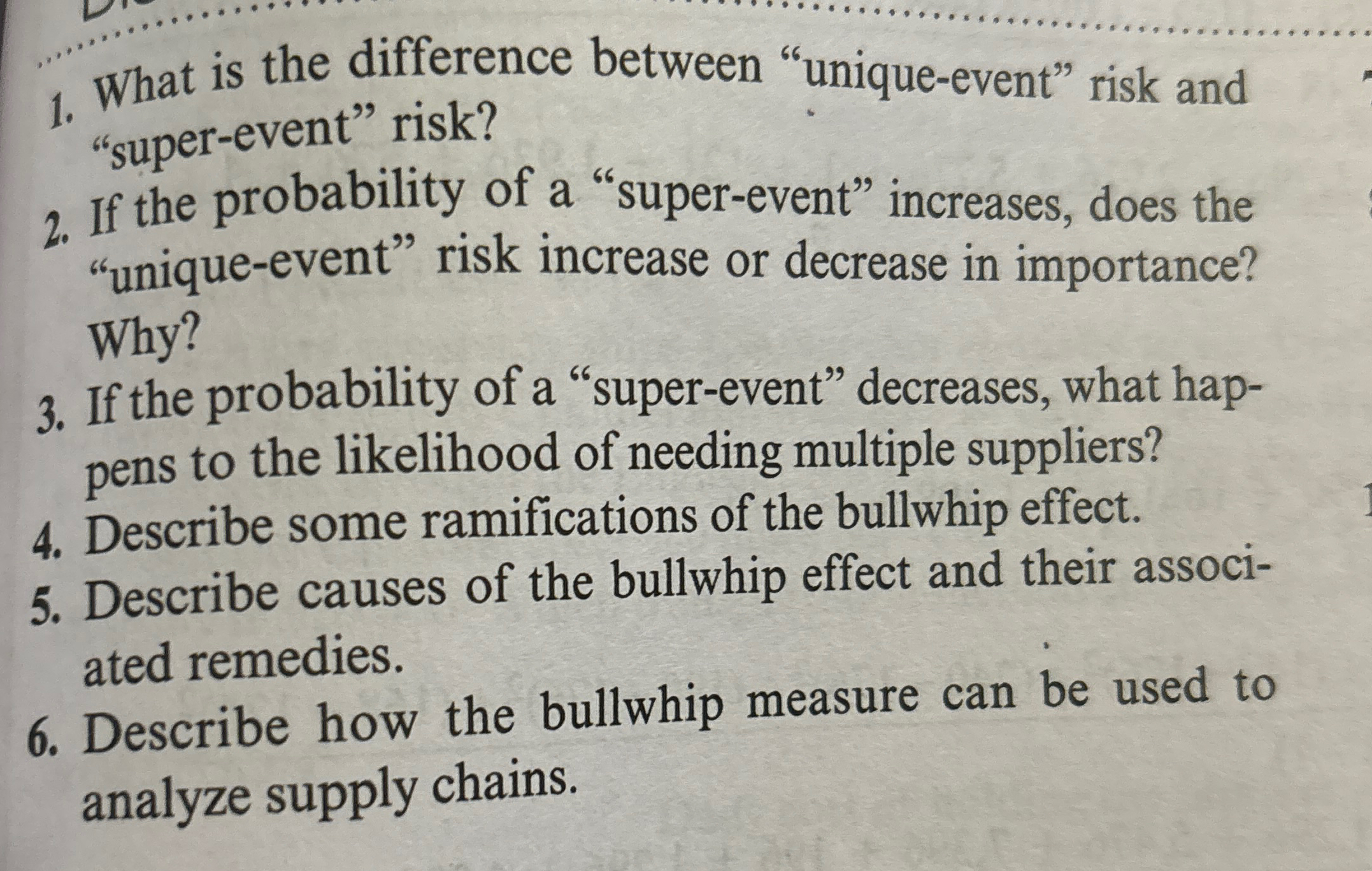  What is the difference between "unique-event" risk and "super-event" risk? If