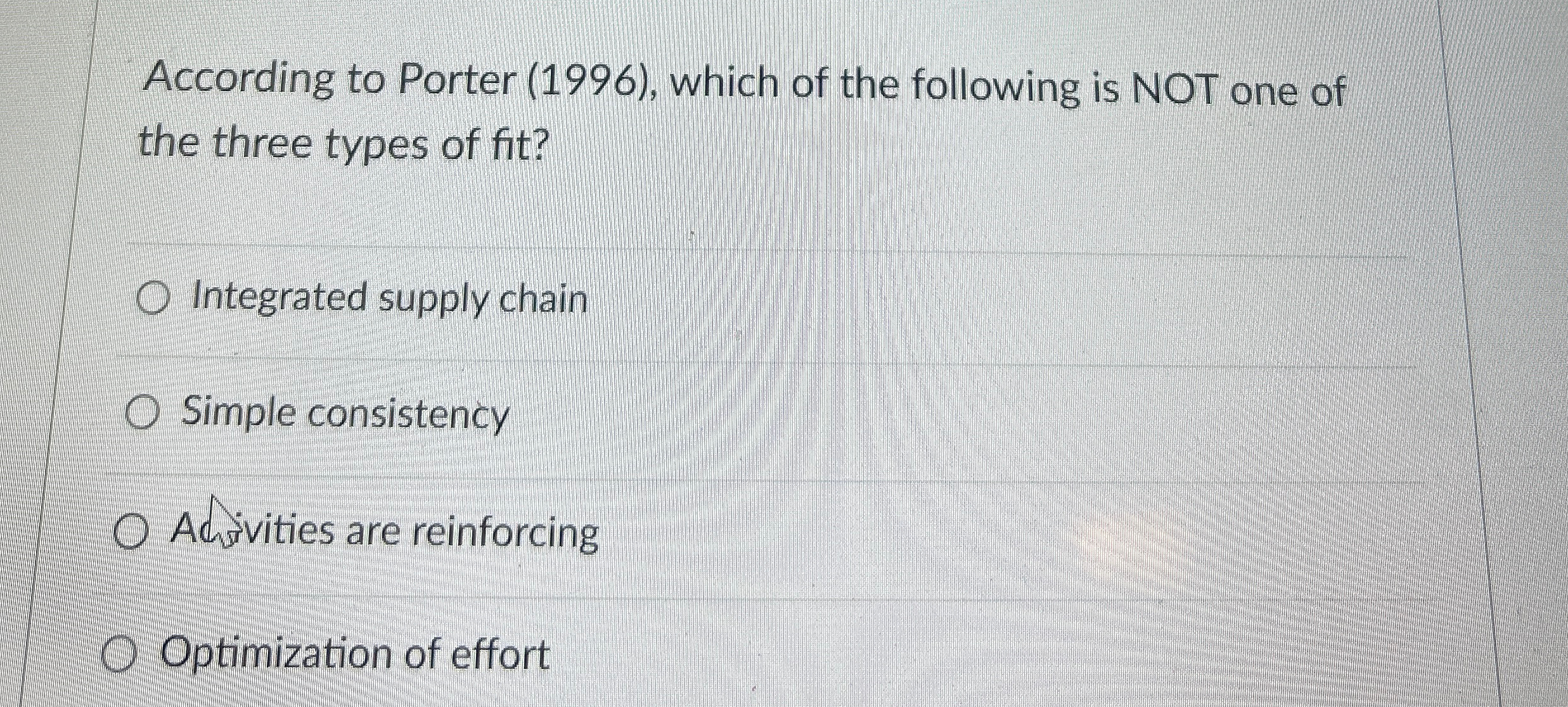  According to Porter (1996), which of the following is NOT one